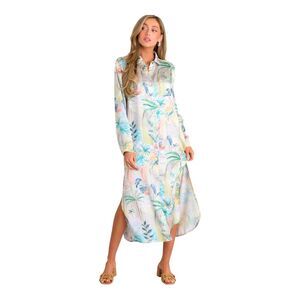 Dress Forum Lush Luau Ivory Tropical Print Button Midi Dress Size Small New